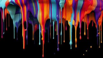 Slow-motion colorful ink drips dripping from above to below the screen in a mix of vibrant colors. Includes Alpha Channel for keying out. video