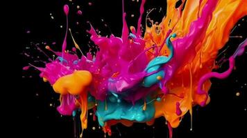 A colorful splash of wet paint mixing together to create a vibrant modern design texture. Slow Motion with Alpha Channel video