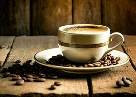 Hot coffee cup with coffee beans, Wallpaper coffee photo