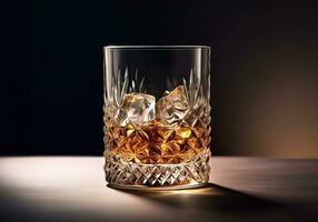 whisky con hielo en vaso en negro antecedentes foto