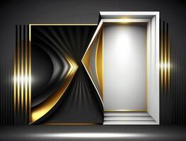 Abstract luxurious black gold background. Modern dark banner template with geometric shape patterns . Futuristic digital graphic design. photo