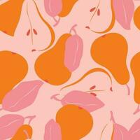 Seamless pattern with fruit shapes. Pears in vibrant pink and red. Colorful vector illustration.