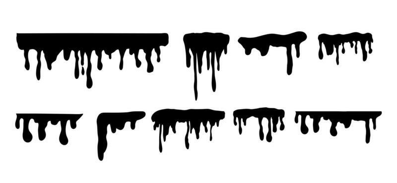 Dripping water collection isolated on white background. Liquid water splash set, blood, caramel fluid elements. Vector illustration