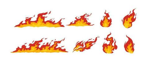 conjunto de fuego quemar aislado en blanco antecedentes. llameante quemar ligero recopilación, hoguera explosión, energía icono símbolo. vector ilustración