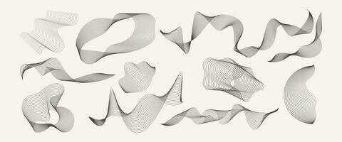Abstract modern digital line wave element collection. Set of futuristic motion thin line curve vector illustration