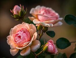 Background image of pink roses. Generative Ai photo