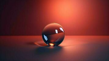 3D Render of Isolated Glass Ball Sphere on Red Illuminated Background photo