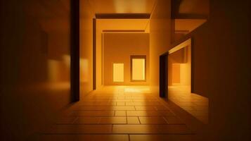 3D Rendered Hallway with Tile Flooring and Sunlight photo