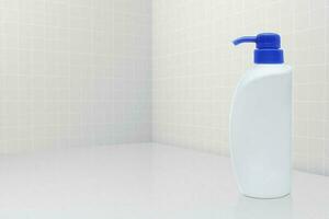 Liquid soap bottle with tile background Bathroom accessories photo