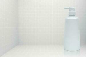 Liquid soap bottle with tile background Bathroom accessories photo