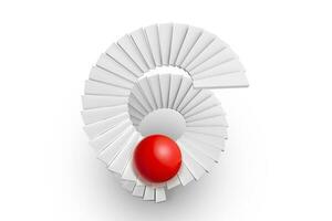 spiral staircase and red sphere on white background photo