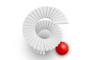 espiral escalera y rojo esfera en blanco antecedentes foto