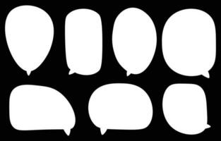 Set white speech bubbles on black background. chat box or chat vector square and doodle message or communication icon Cloud speaking for comics and minimal message dialog