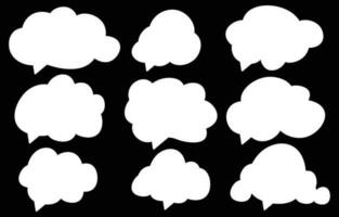 Set white speech bubbles on black background. chat box or chat vector square and doodle message or communication icon Cloud speaking for comics and minimal message dialog