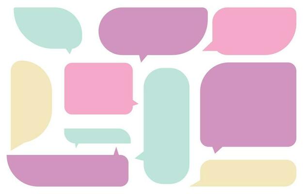 Set pastel speech bubbles on white background. chat box or chat vector square and doodle message or communication icon Cloud speaking for comics and minimal message dialog