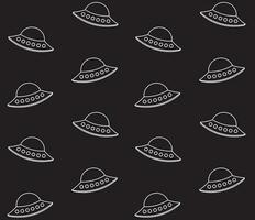 Vector seamless pattern of outline ufo on black