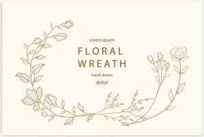 Hand-drawn line floral frame. Elegant vintage wreath. Logo template.Vector illustration botanical decoration elements for labels, branding business identity, wedding invitations, and greeting cards. vector