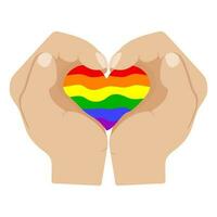 man's palms connect into a heart shape with lgbt colors vector