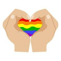 man's palms connect into a heart shape with lgbt colors vector