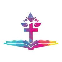 diseño del logotipo del árbol cruzado de la biblia. diseño de plantilla de vector de cruz de árbol de iglesia cristiana.