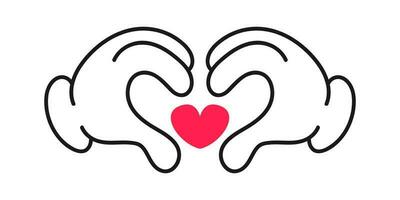 Gesture from palms in shape of heart. Vector linear illustration of expression of love with two hands.