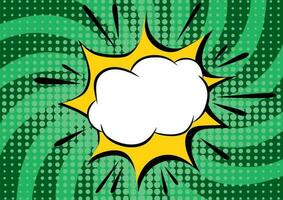 Pop art background. Comic pattern with speech bubble and cloud. Green cartoon sunburst print with dots. Boom effect vector