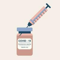 Covid-19 coronavirus vaccine. Syringe and vaccine vector. Treatment for coronavirus covid-19. Coronavirus vaccine injection. vector