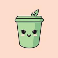 Cute kawaii cup chibi mascot vector cartoon style