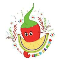 Red chili pepper cartoon Cinco de mayo Vector