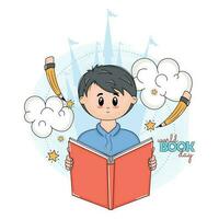 Isolated boy cartoon with a book World book day Vector