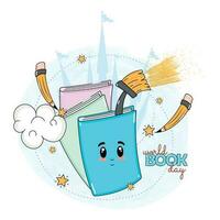 World book day poster Book cartoon Vector