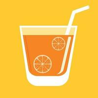 Orange juice in a glass with orange pieces. Vector design for menu, cafe. Drink logo. Goblet icon.