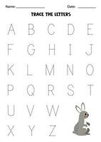 Learning alphabet. Tracing letters. Cute rabbit. vector