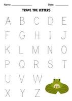 aprendizaje alfabeto. rastreo letras. linda rana. vector