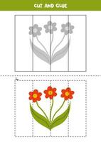 Cut and glue game for kids. Cute red flowers. vector
