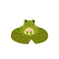 Vector illustration of cartoon cute frog isolated on blue background.