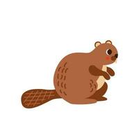 Vector illustration of cartoon cute beaver isolated on blue background.
