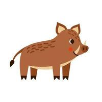 Vector illustration of cartoon cute boar isolated on blue background.