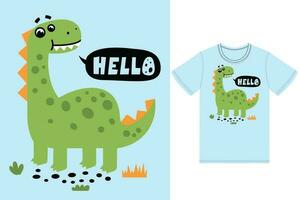 Cute dinosaur illustration with tshirt design premium vector