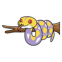 Cute lavender reticulated python cartoon on tree branch vector