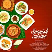 Spanish food, Spain cuisine dishes, meals, snacks vector