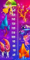 Kids height chart with magic mushrooms, fairies vector