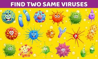 Find two same viruses, microbes education game vector