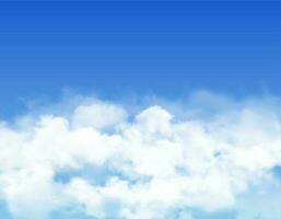 Sky clouds fog, blue heaven white mist background vector