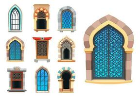 Cartoon interior windows of castle and fortress vector