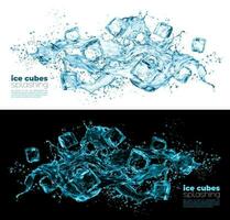 Realistic ice cubes and water wave splash vector