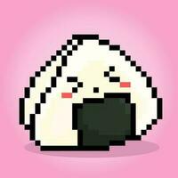 8 bit pixel of onigiri. Japanese food for game assets and cross stitch patterns in vector illustrations.