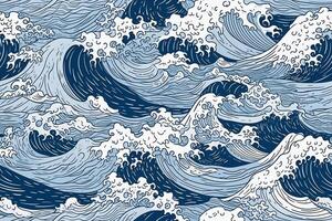 movimiento mar olas mano dibujado ilustración. ai generado foto