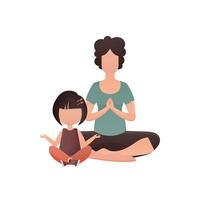 Mom and daughter yoga in the lotus position. Cartoon style. Isolated on white background. Vector. vector