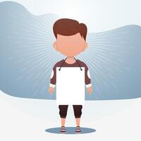 A cute little boy with a blank sign. Place for your text. Cartoon style. illustration. vector